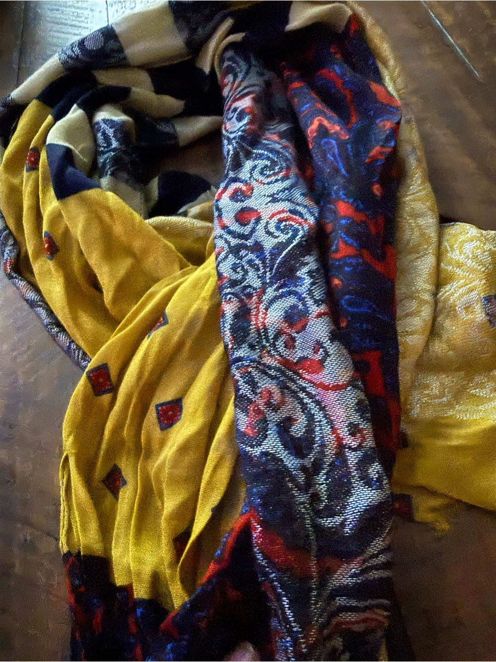 NWT Loft Multicolor Paisley & Geometric Scarf in Mustard, Navy & Red Bold